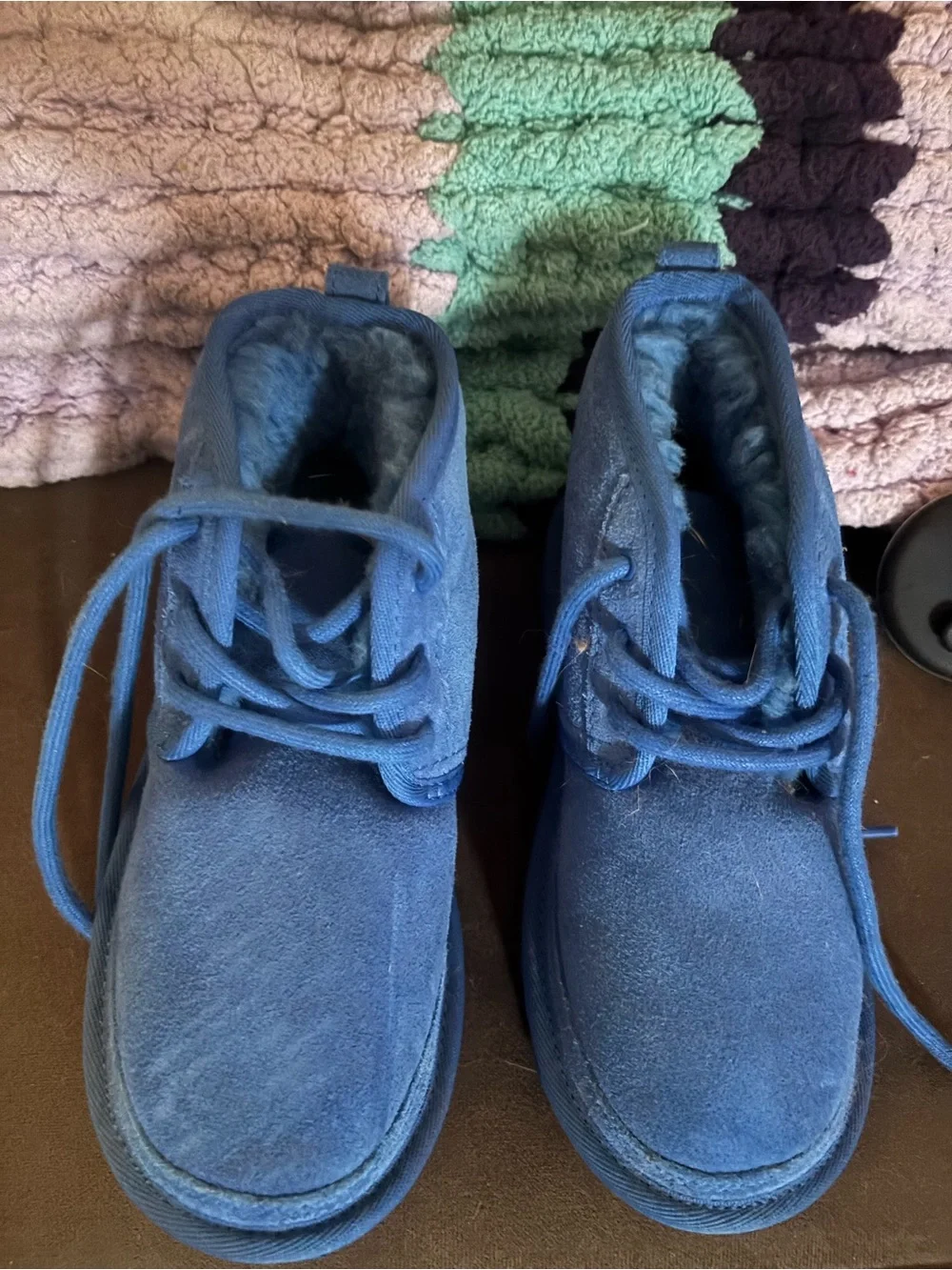 UGG Kids Blue Suede Lace-Up Boots